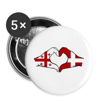 Georgien Daenemark Flagge Haende Herzform - Buttons groß 56 mm (5er Pack) - Weiß - Vorne