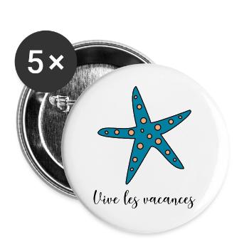 ES LEBE DER URLAUB. URLAUB. FROHER URLAUB - Buttons groß 56 mm (5er Pack) - Weiß - Vorne