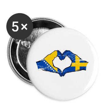Bosnien Schweden Flagge Hände Herzform used - Buttons groß 56 mm (5er Pack) - Weiß - Vorne