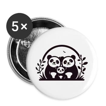 Pandas Family - 2 Eltern, 1 Kind - Buttons groß 56 mm (5er Pack) - Weiß - Vorne