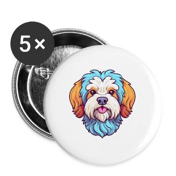 Maltipoo Hunderasse Aquarell Karikatur Kawaii Farbe - Buttons groß 56 mm (5er Pack) - Weiß - Vorne