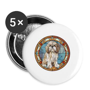Tibetische Kyi Apso Hunderasse Buntglas Bunt - Buttons groß 56 mm (5er Pack) - Weiß - Vorne