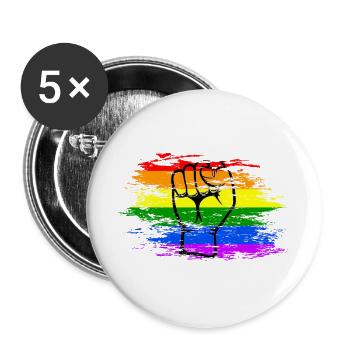 Regenbogen Flagge Faust used - Buttons groß 56 mm (5er Pack) - Weiß - Vorne