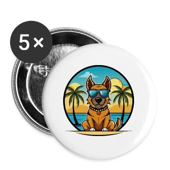 Broholmer Hunderasse Cartoon Sonnenbrille Strand - Buttons groß 56 mm (5er Pack) - Weiß - Vorne