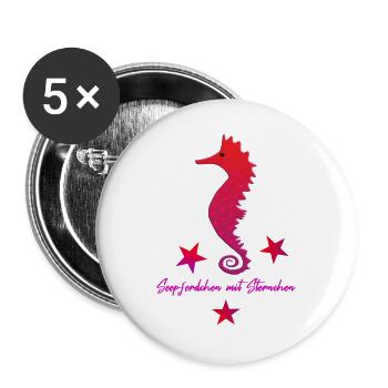 rotes Seepferd mit Sternchen - Buttons groß 56 mm (5er Pack) - Weiß - Vorne
