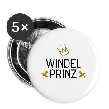 Baby Windel Prinz Krone - Buttons groß 56 mm (5er Pack) - Weiß - Vorne