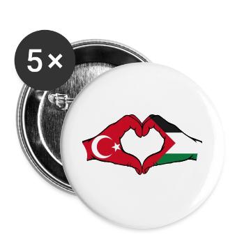 Türkei Palästina Herzform mit Hände - Buttons groß 56 mm (5er Pack) - Weiß - Vorne