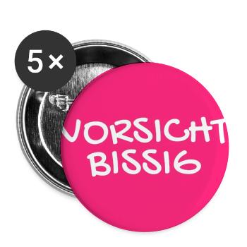 Vorsicht Bissig Mundschutz Nasenschutz - Buttons groß 56 mm (5er Pack) - Weiß - Vorne