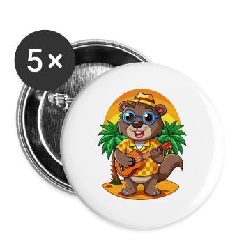 Lustige Biber Cartoon Sommer Strand Sonnenbrille - Buttons groß 56 mm (5er Pack) - Weiß - Vorne