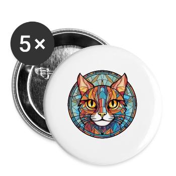 Pixie Bob Katze bunte Aquarell Haustier Illustration - Buttons groß 56 mm (5er Pack) - Weiß - Vorne
