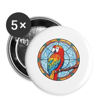 Papagei, Buntes, Aquarell, Tier, Haustier, Illustration - Buttons groß 56 mm (5er Pack) - Weiß - Vorne