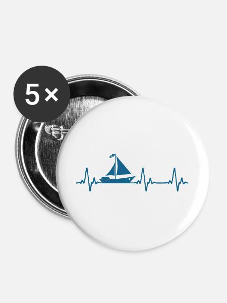 Segelboot - Buttons groß 56 mm (5er Pack) - Weiß