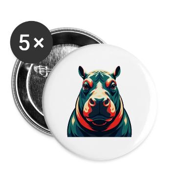 Hippo Cartoon Character Colorful Pet Animal - Buttons large 2.2''/56 mm (5-pack) - white - Front