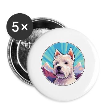 Westie Hunderasse Cartoon Kawaii Aquarell - Buttons groß 56 mm (5er Pack) - Weiß - Vorne