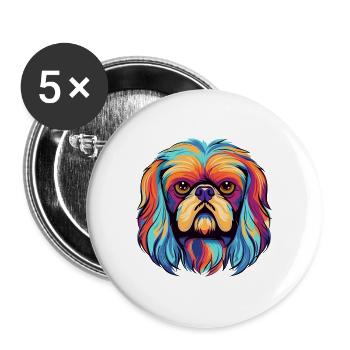 Pekinesische Hunderasse Aquarell Karikatur Kawaii Colo - Buttons groß 56 mm (5er Pack) - Weiß - Vorne