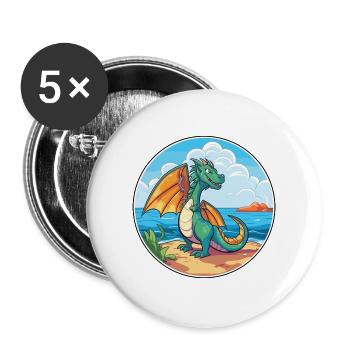 Drache Aquarell Karikatur Kawaii Clipart Tier - Buttons groß 56 mm (5er Pack) - Weiß - Vorne