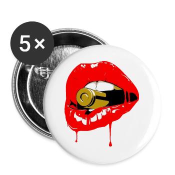 Red Lips Bite Bullet Pop Art - Buttons groß 56 mm (5er Pack) - Weiß - Vorne