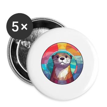 Otter Buntglas Bunte Karikatur Kawaii Tier - Buttons groß 56 mm (5er Pack) - Weiß - Vorne