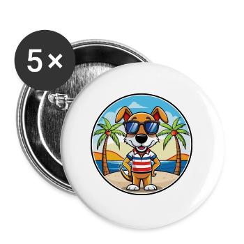 Französische Tricolor Hound Rasse Cartoon Sonnenbrille - Buttons groß 56 mm (5er Pack) - Weiß - Vorne