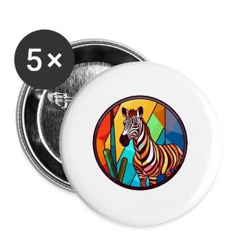 Zebra Buntglas Bunte Karikatur Kawaii Tier - Buttons groß 56 mm (5er Pack) - Weiß - Vorne