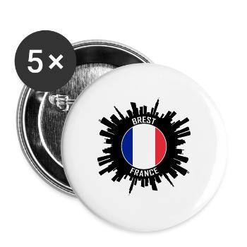 Brest Skyline Frankreich Flagge Reise-Souvenir - Buttons groß 56 mm (5er Pack) - Weiß - Vorne