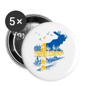 SUÈDE ORIGNAL DRAPEAU SUÉDOIS - Lot de 5 grands badges (56 mm) - blanc - Devant