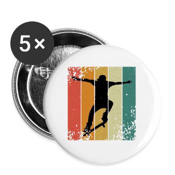 Retro-Skate-Silhouette auf farbigen Panels - Buttons groß 56 mm (5er Pack) - Weiß - Vorne