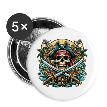 Pirate Logo - Lot de 5 grands badges (56 mm) - blanc - Devant