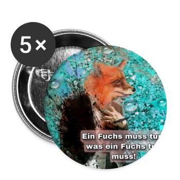 Fuchs im Splatter-Look: Tierwitz - Buttons groß 56 mm (5er Pack) - Weiß - Vorne