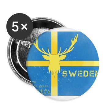 Sweden wildlife Schweden Fahne - Buttons groß 56 mm (5er Pack) - Weiß - Vorne