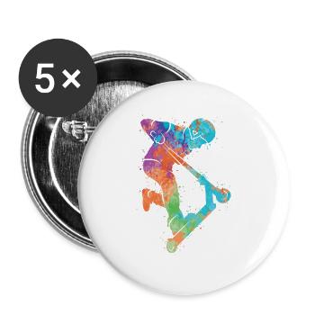 Tretroller Bunt Scooterfahrer Stunt Scooter - Buttons groß 56 mm (5er Pack) - Weiß - Vorne
