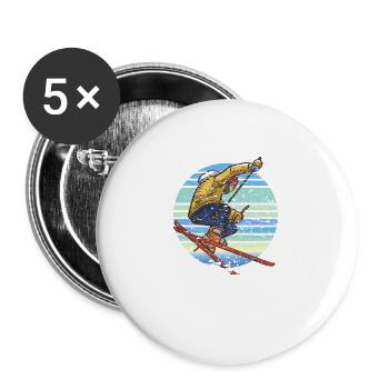 Skifahrer Skifahren Retro - Buttons groß 56 mm (5er Pack) - Weiß - Vorne