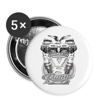 V8 Garage Lounge Oldtimer - Buttons groß 56 mm (5er Pack) - Weiß - Vorne