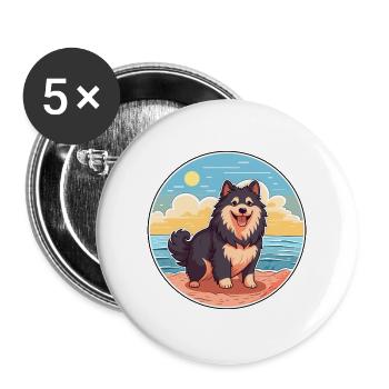 Finnisch Lapphund Hund Rasse Cartoon Kawaii Clipart - Buttons groß 56 mm (5er Pack) - Weiß - Vorne