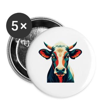 Kuh Cartoon Figur Buntes Haustier Tier - Buttons groß 56 mm (5er Pack) - Weiß - Vorne