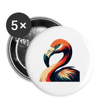 Flamingo Cartoon Figur Buntes Haustier Tier - Buttons groß 56 mm (5er Pack) - Weiß - Vorne