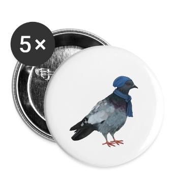 Taube mit Mütze und Schal - Wintertaube - Buttons groß 56 mm (5er Pack) - Weiß - Vorne