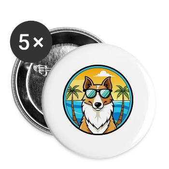 Smooth Collie Hunderasse Cartoon Sonnenbrille Strand - Buttons groß 56 mm (5er Pack) - Weiß - Vorne
