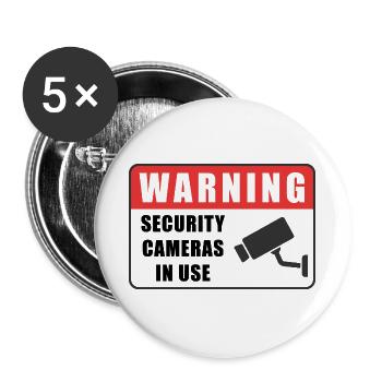 Avertissement Badge de caméra de vidéosurveillance Icône de panneau de sécurité - Lot de 5 grands badges (56 mm) - blanc - Devant