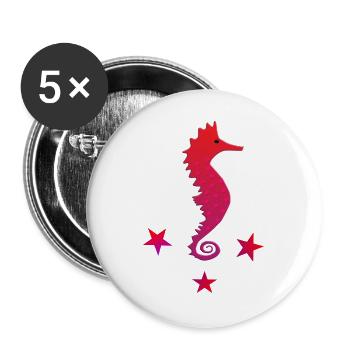 rotes Seepferdchen mit Sternchen pinkes Seepferd - Buttons groß 56 mm (5er Pack) - Weiß - Vorne