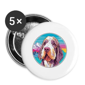 Spinone Italiano reinrassige Hunderasse Cartoon Kawaii - Buttons groß 56 mm (5er Pack) - Weiß - Vorne
