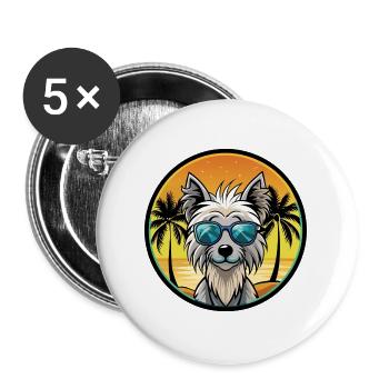 Chinesische Schopfhunderasse Cartoon Sonnenbrille Strand - Buttons groß 56 mm (5er Pack) - Weiß - Vorne