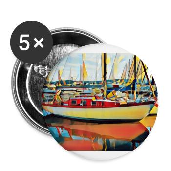 Segelboot am Ponton - Buttons groß 56 mm (5er Pack) - Weiß - Vorne