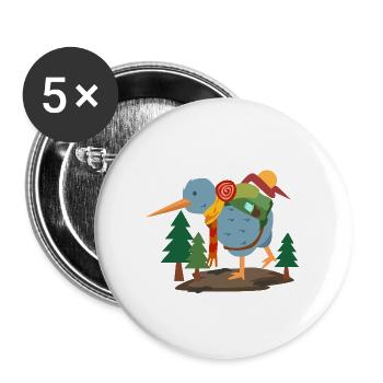 Reiselustiger Kiwivogel Backpacker - Buttons groß 56 mm (5er Pack) - Weiß - Vorne
