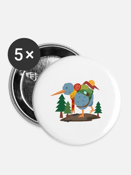 Reiselustiger Kiwivogel Backpacker - Buttons groß 56 mm (5er Pack) - Weiß