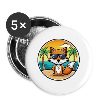 Fuchs Lustige Cartoon Sommer Strand Sonnenbrille Aufkleber - Buttons groß 56 mm (5er Pack) - Weiß - Vorne
