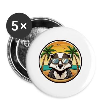 Dachs Lustige Cartoon Sommer Strand Sonnenbrille Cool - Buttons groß 56 mm (5er Pack) - Weiß - Vorne