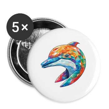 Delphin Bunte Aquarell-Tierillustration - Buttons groß 56 mm (5er Pack) - Weiß - Vorne