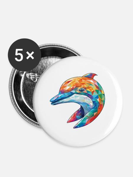 Delphin Bunte Aquarell-Tierillustration - Buttons groß 56 mm (5er Pack) - Weiß
