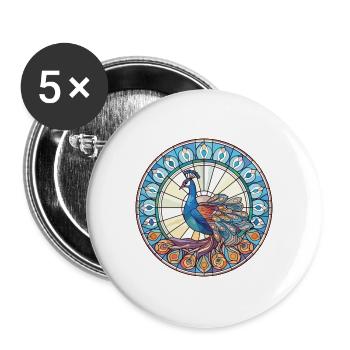 Pfau Buntes Aquarell Tier Illustration - Buttons groß 56 mm (5er Pack) - Weiß - Vorne
